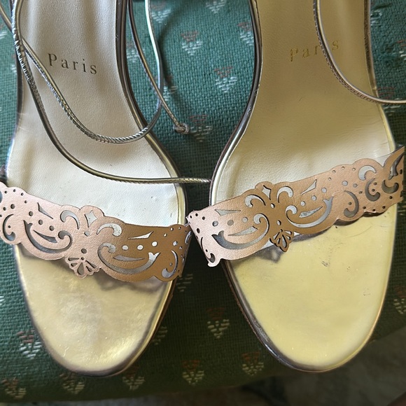 Christian Louboutin Leather & Gold Glitter Valnina AnkleTie Sandals Size 38 1/2 - Picture 3 of 7